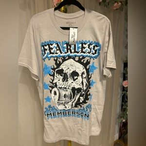 Fearless Skull Graphic T-Shirt 3Forty Inc Blue Flame Streetwear Tee NWT Size L